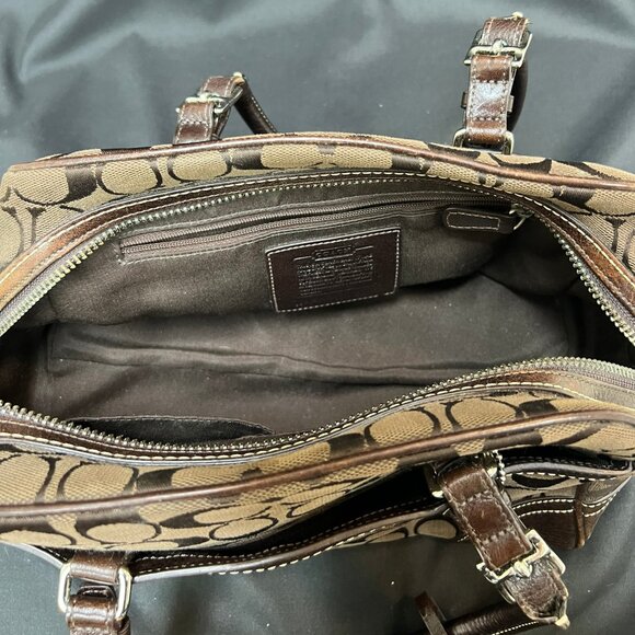 Coach Vintage Dark Brown Signature Satchel Shoulder Bag Bag Purse Double Handle - Picture 7 of 9